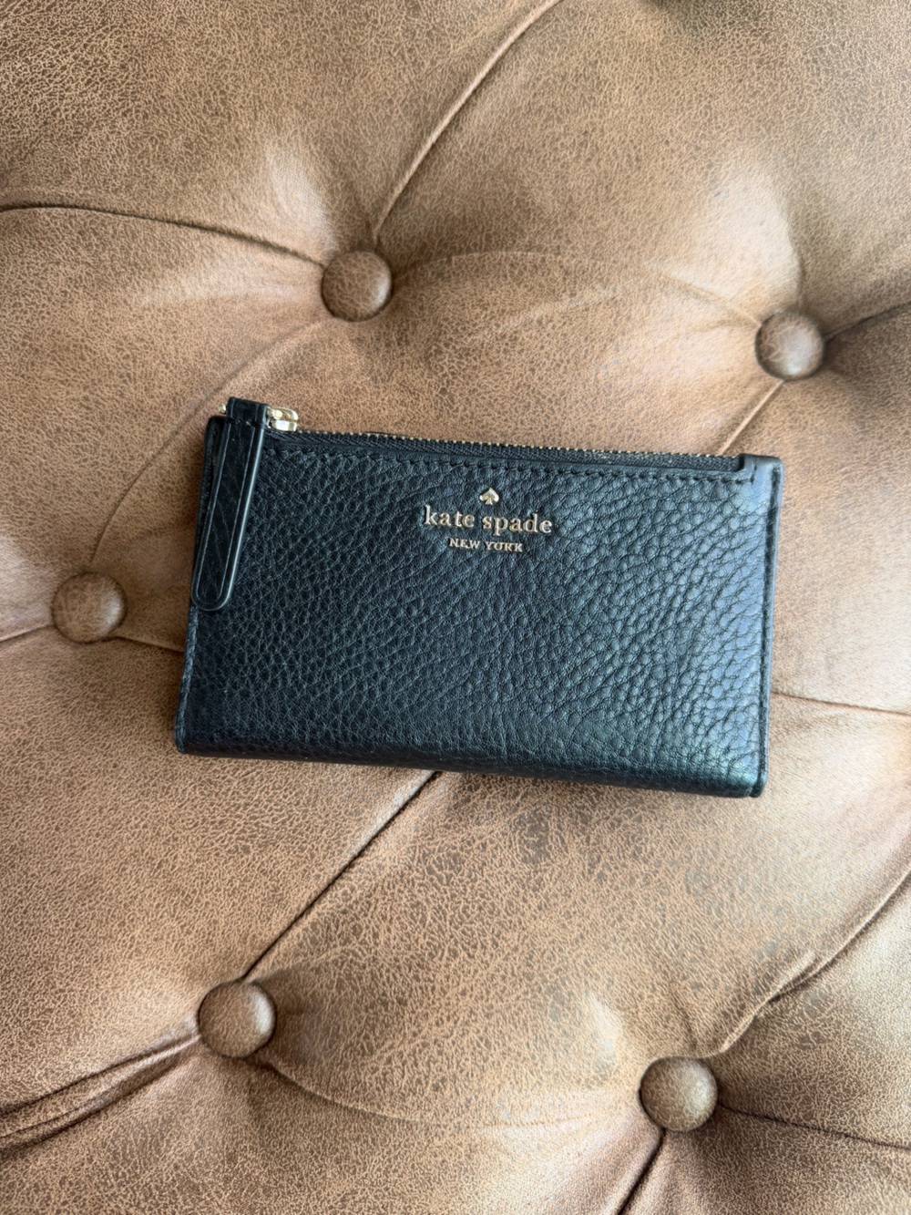 kate spade Black Pebbled Leather Zip Card & Key Holder